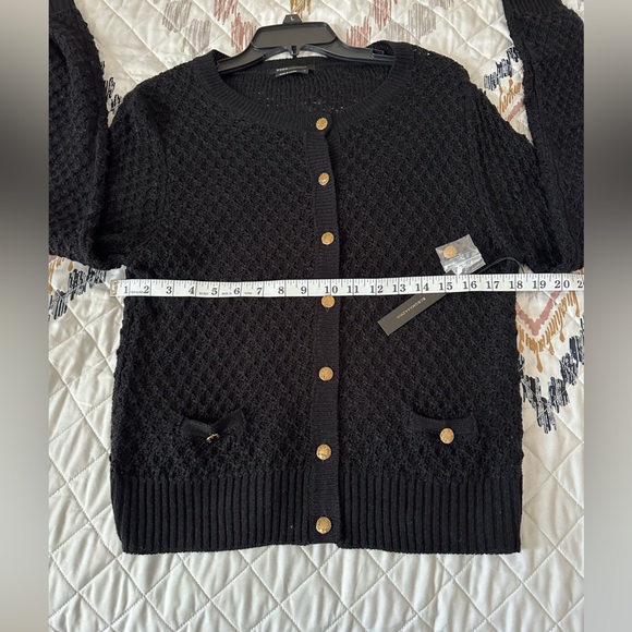 BCBGMaxAzria Crew Neck Long Sleeve Button Front Cardigan with Gold Accents. Sz L - Picture 9 of 12